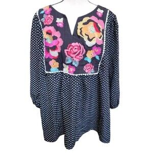 Glitzy Girlz Size 1X Embroidered Peasant Top Hippie Boho